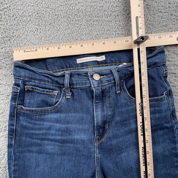 Levis 724 Jeans Womens 28 Blue High Rise Straight Crop Stretch Denim Pants - Picture 3 of 11